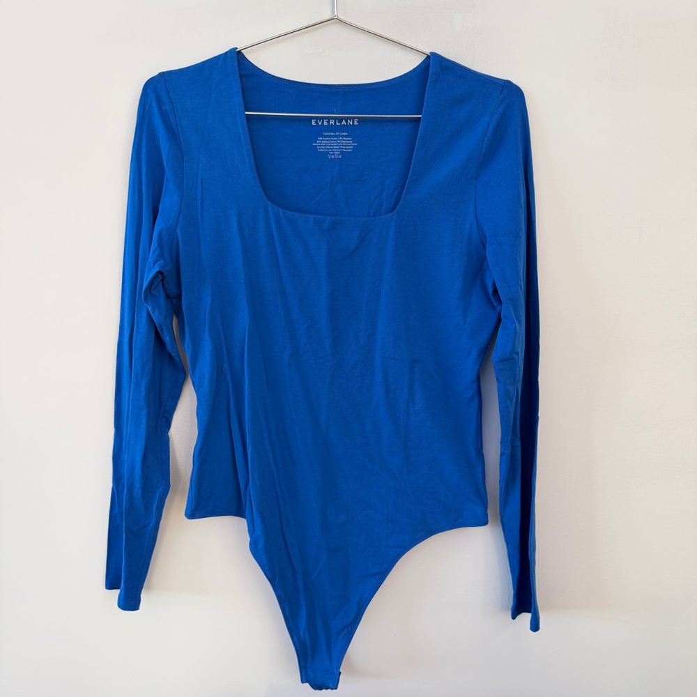 Everlane Blue Square Neck Long Sleeve Bodysuit (thong)